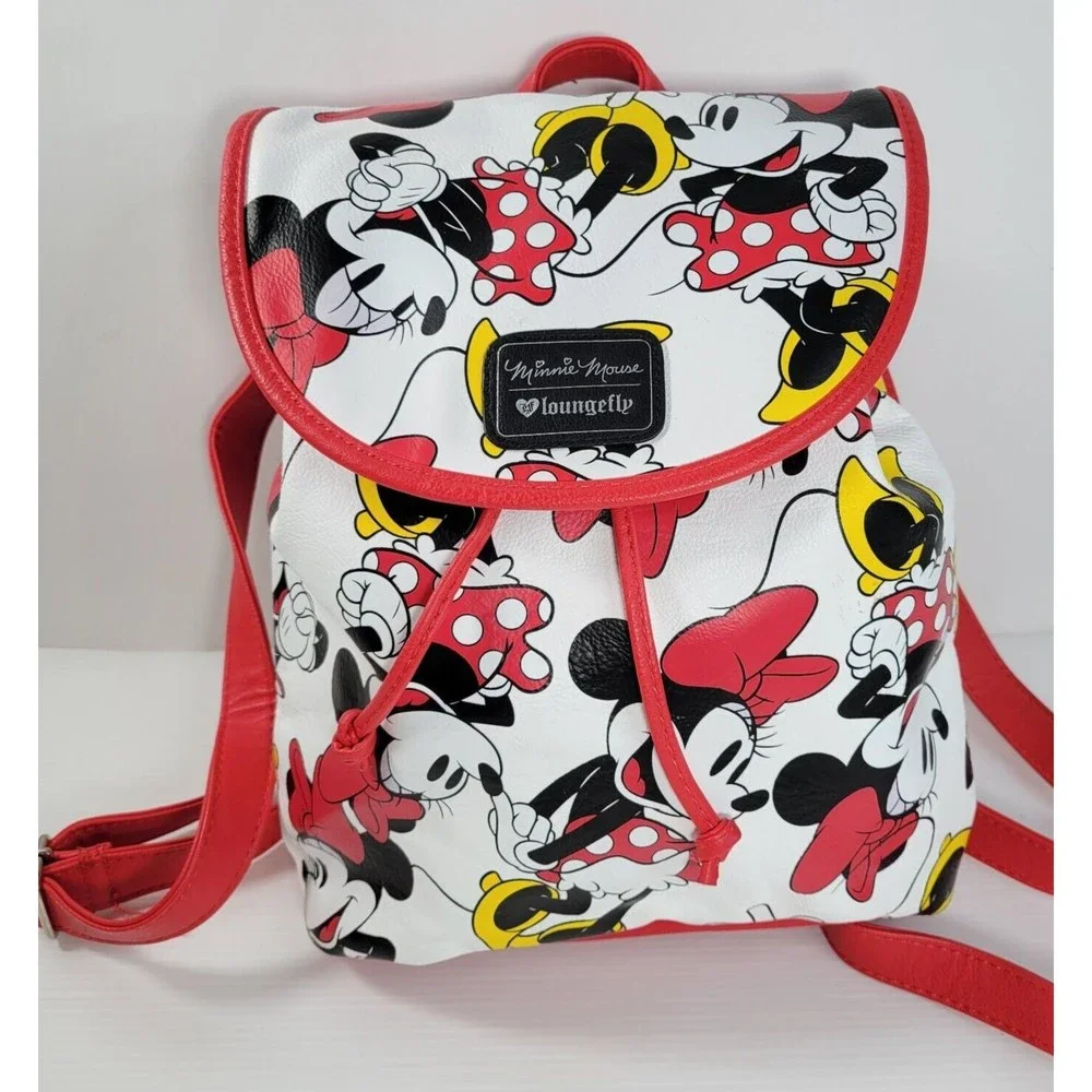 Loungefly Minnie Mouse Drawstring Backpack Disney All Over Print Bag Purse